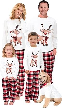 OAKFashion Christmas Family Pajamas Holiday Christma Pajama Family Matching Pjs Set Sleepwear Elk Xmas Jammies